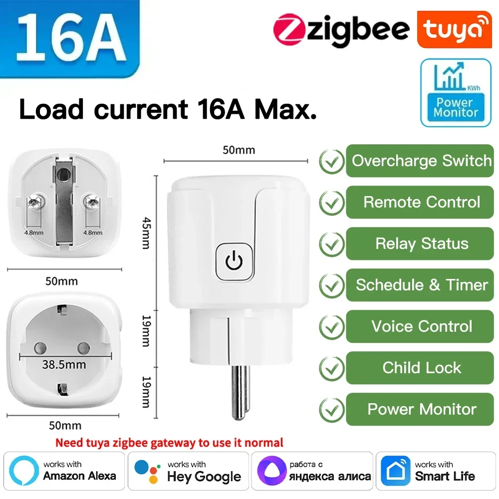 TNCE Tuya wifi/Zigbee Steckdose EU Stecker 16/20A Smart Power Monitor Fernbedienung Smart Leben APP Stimme mit Alexa Google Home Alice