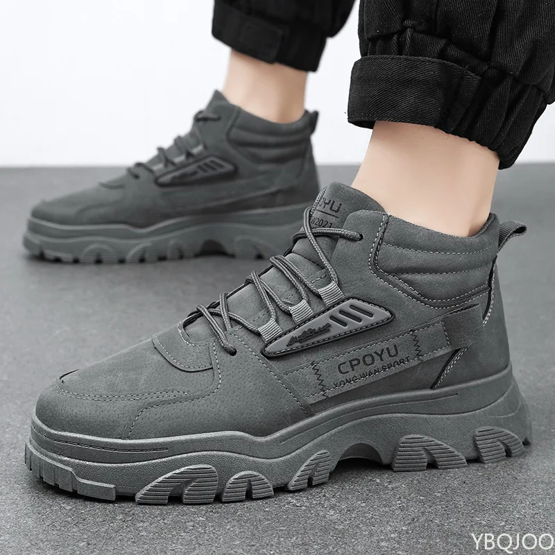 Fashionable Men Flat Bottomed Comfortable Slip Sports Shoes Thick Soled High Top Sports Anti Slip Work Leisure Vulcanized Shoes