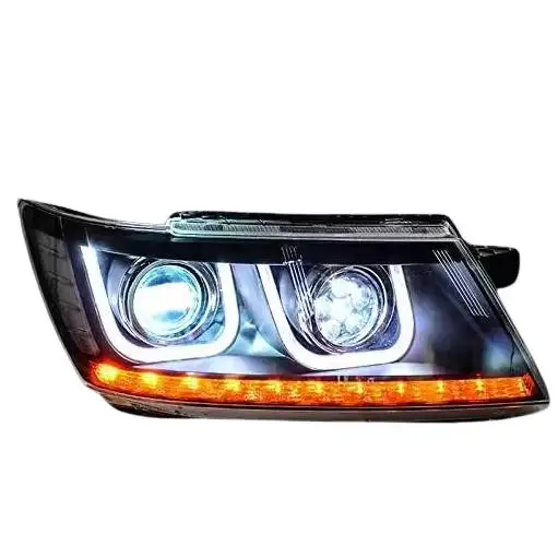 Black Trim Xenon Halogen Headlight for Dodge Journey 2014 - 2020 Head Lamp With LED bar Angel Eyes Double U Design Plug