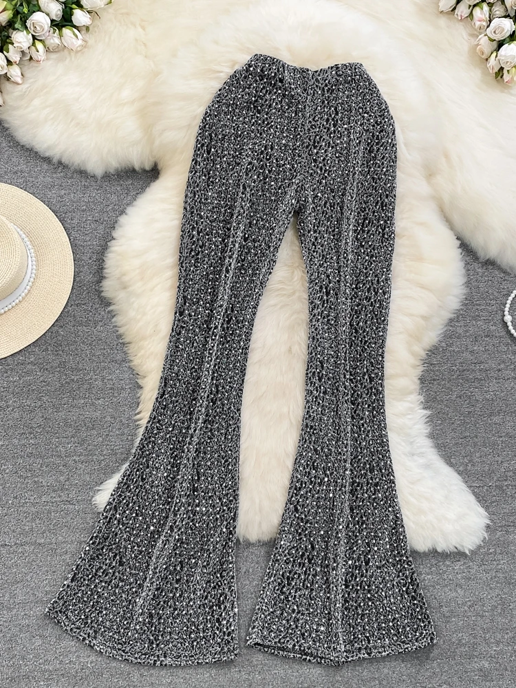 Pantaloni svasati a vita alta retrò Pantaloni casual da donna con stampa leopardata incorporata con diamanti Pantaloni lunghi trascinanti Coreano Sle Pendolari