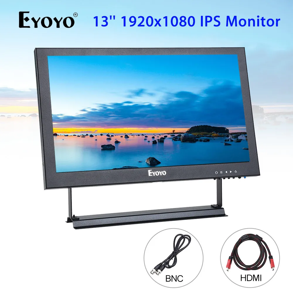 Eyoyo HDMI Monitor 13\'\' IPS LCD Screen Display 1920x1080 with BNC/VGA/AV HDMI input Small TV For Laptop PC CCTV DVR CCD Camera