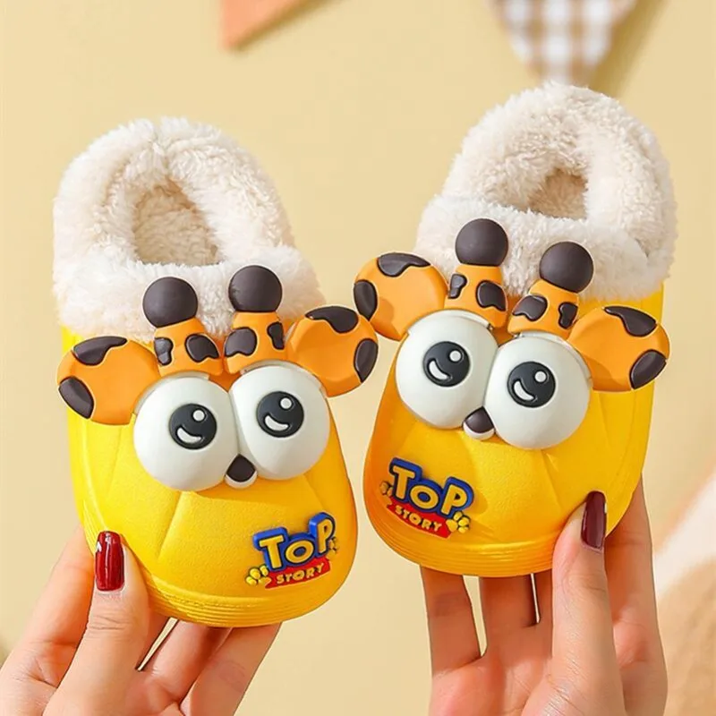 مقاوم للماء زلة مقاومة الفتيات الشتاء نعال من القطن صوف مبطن أفخم شبشب منزل للأطفال دافئ دافئ المنزل الأحذية