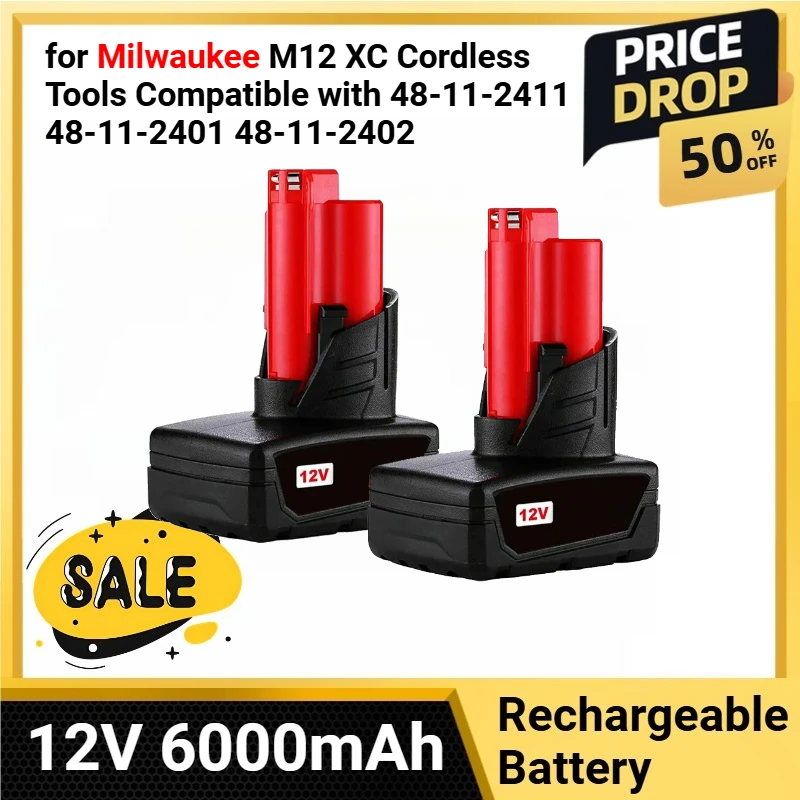 

Rechargeable Battery 12V 6000mAh for Milwaukee M12 XC Cordless Tools Compatible with 48-11-2411 48-11-2401 48-11-2402