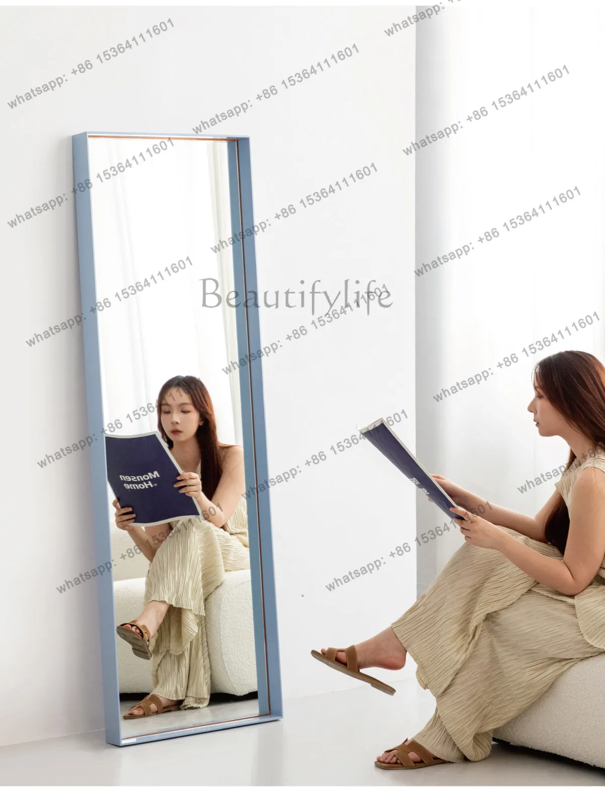 Island mirror landing ultra-clear whole body home clothing store full-length mirror blue