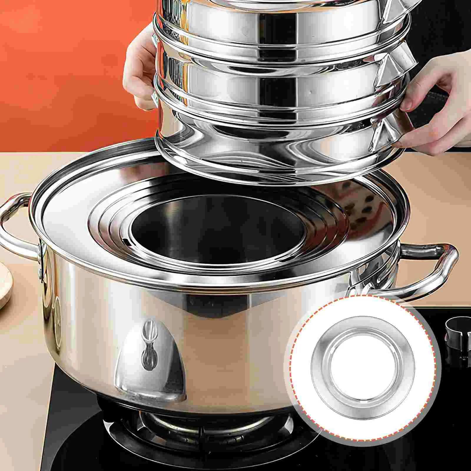 

Round Stainless Steel Steamer Ring Adapter Food Grade Rust Proof Multi Functional Kitchen Bamboo Compatible Rack Pot Steamers
