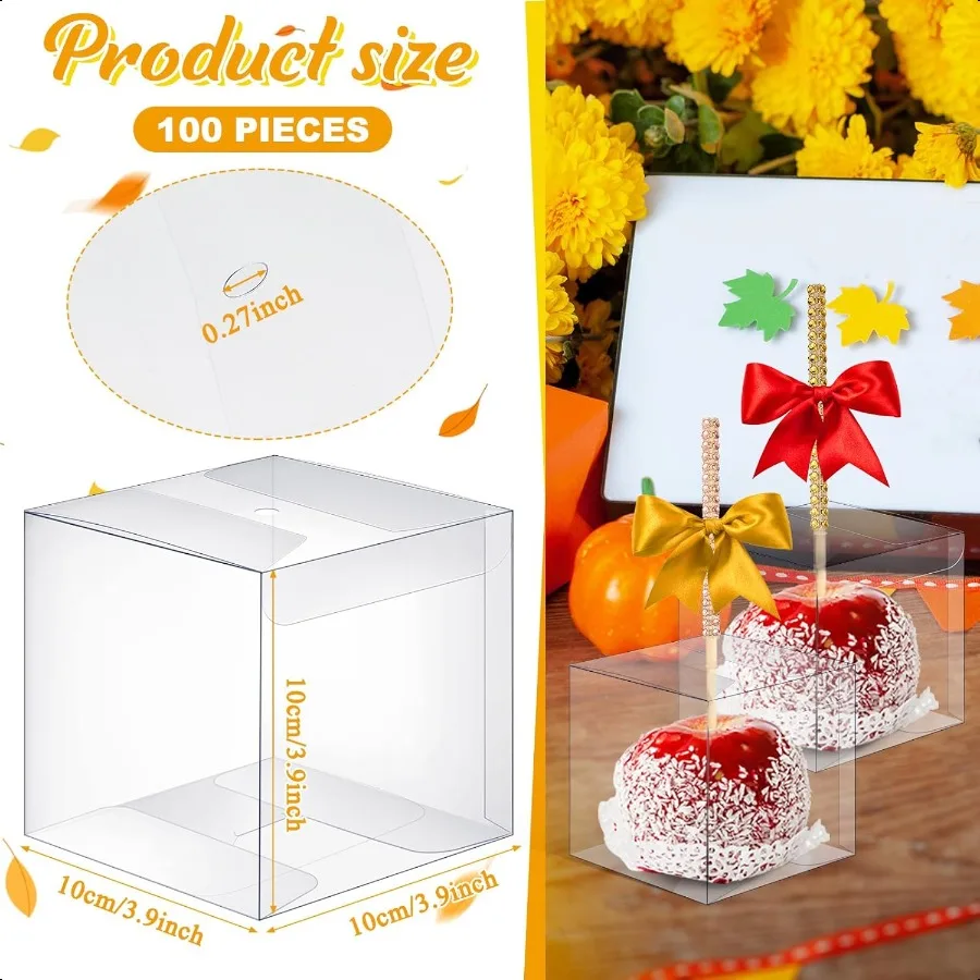 100 Stück Süßigkeiten-Apfel-Boxen mit Loch, 10,2 x 10,2 x 10,2 cm, Karamell-Apfel-Behälter, Leckerli-Geschenkboxen für Hochzeit, Ernte, Party, Weihnachten