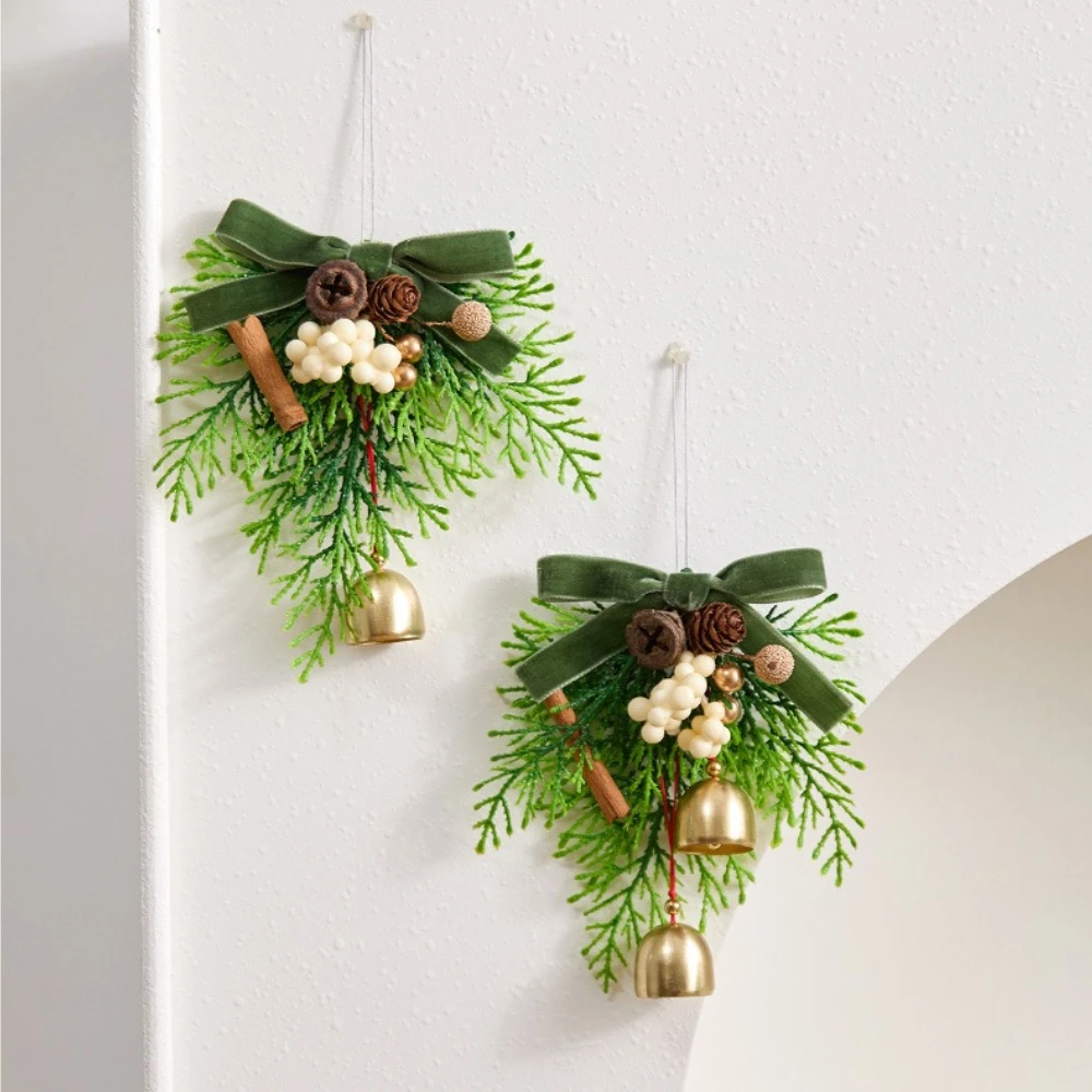 

Christmas Wreath Bows Jingle Bells Hanging Christmas Tree Topper Xmas Bow Bell Pendant Decorative for Party Home Kitchen Cabinet