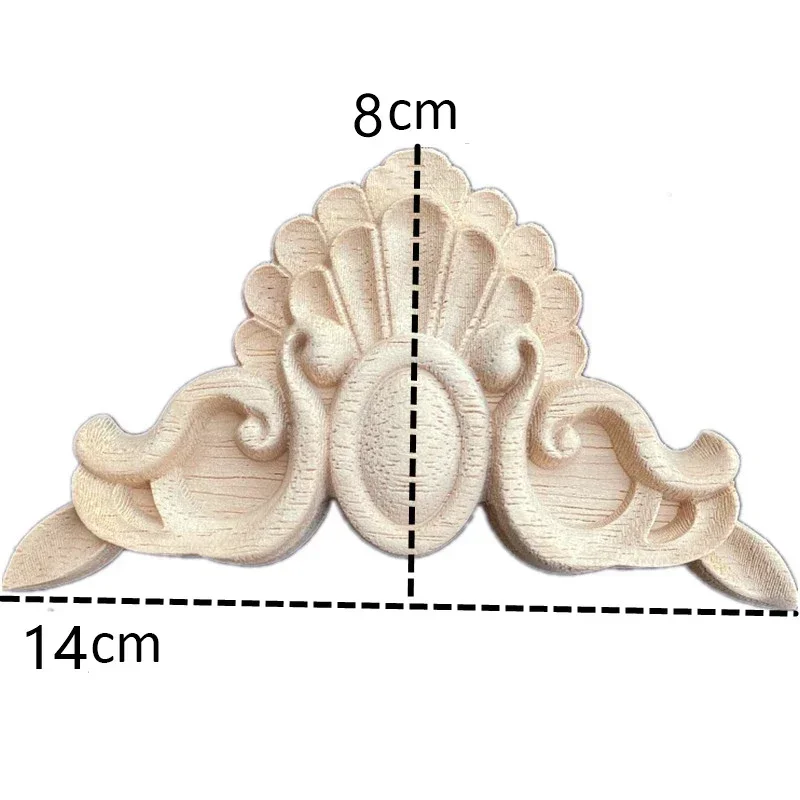 2PCS 10-14cm Rectangle Carving Natural Wood Appliques for Furniture Cabinet Unpainted Wooden Mouldings Decal Vintage Home Decor