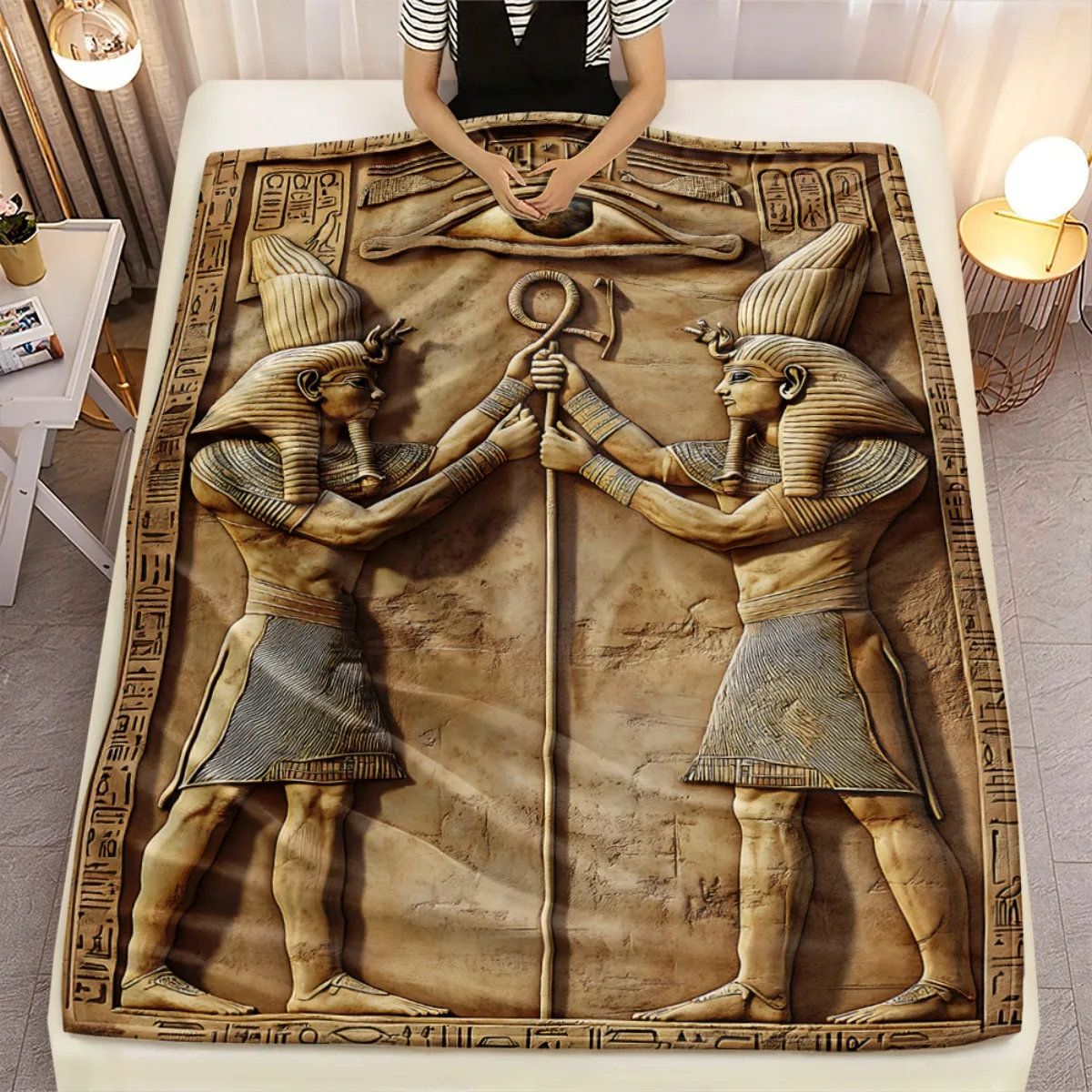 Ancient Egyptian Pharaoh Relief Art Fleece Blanket Hieroglyphics History Theme Decorative Soft Throw Blanket