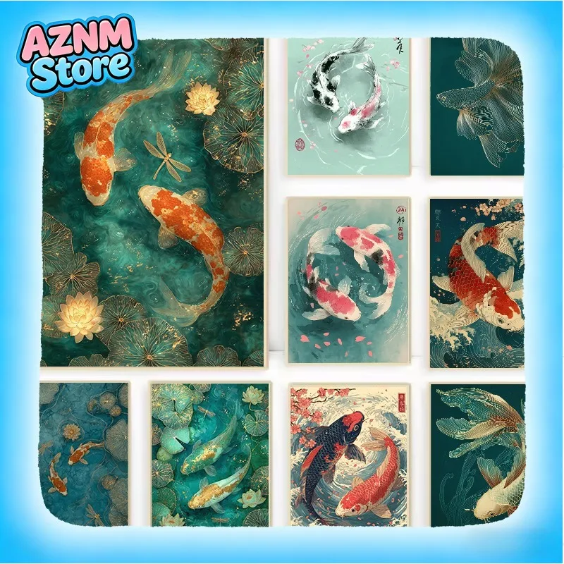 Affiche Murale 2026 Poisson Koi Émeraude Japonais Zen Aquarelle Peinture sur Toile Feng Shui Tranquille pour Salon Maison Décoration