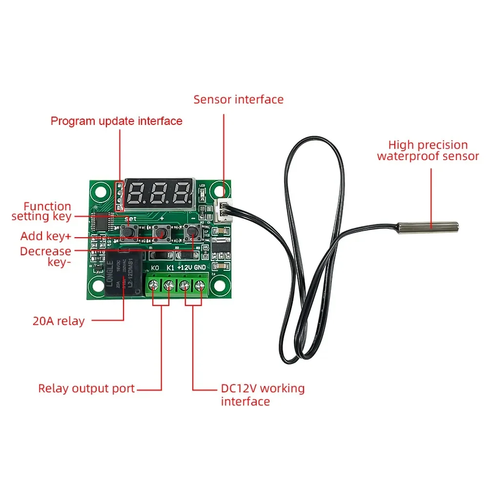 2 PCS W1209 DC12V Heat Cool Digital Thermostat Temperature Controller Miniature Thermostat Temperature Control Switch Panels