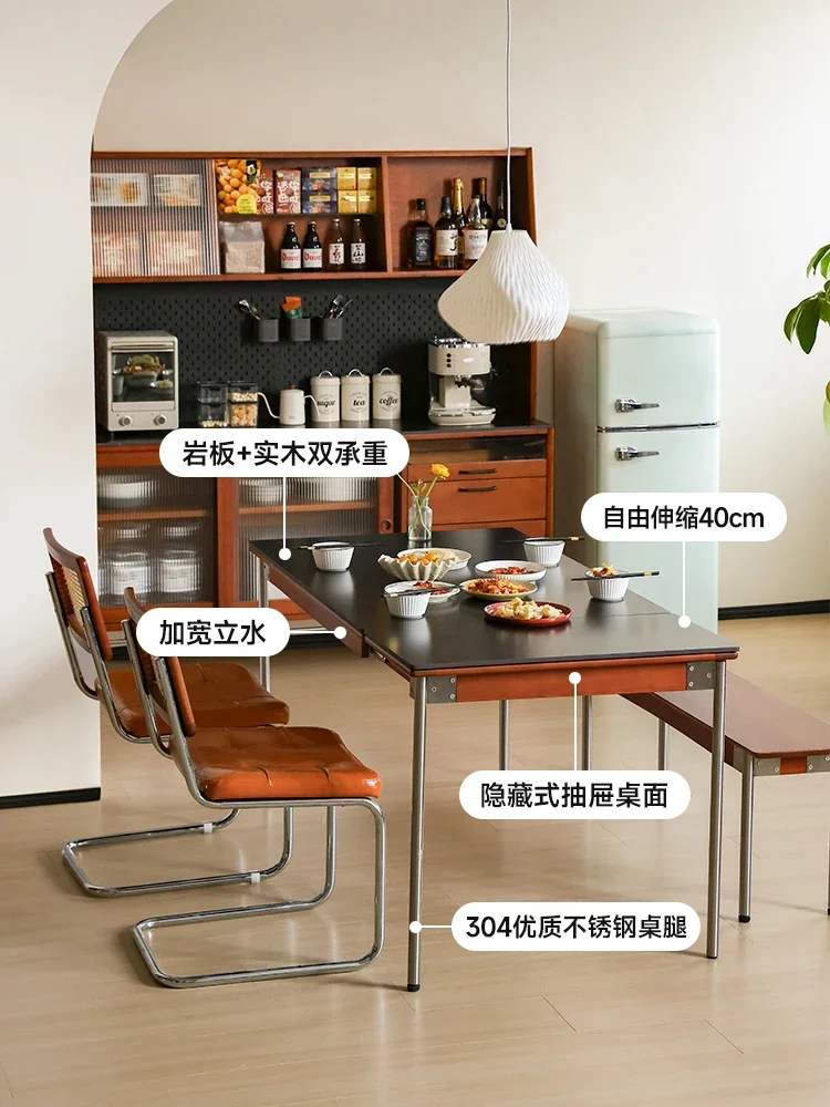 Nordic Japanese style retractable rock plate dining table, solid wood foldable small unit dining table, dining table and chair