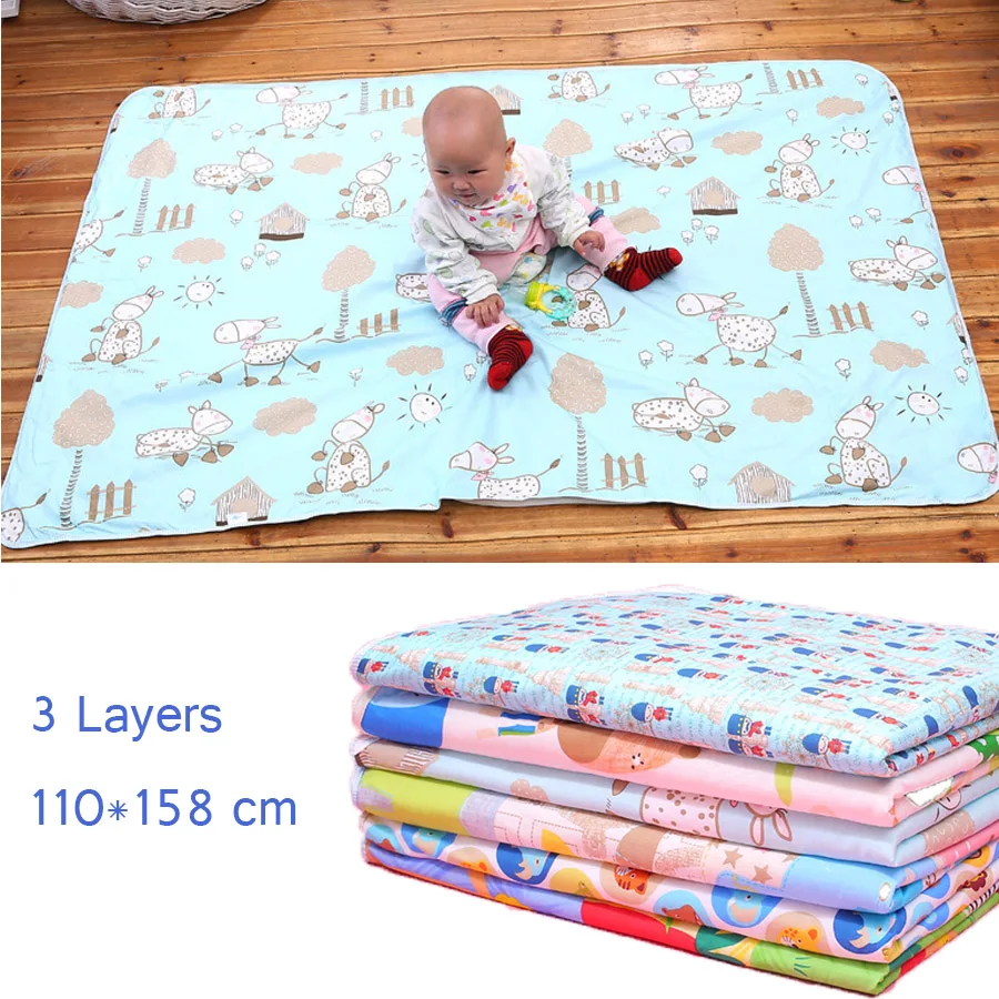 110*158CM Baby Changing Mat Cartoon Cotton Waterproof Baby Sheet Changing Pad Table Diapers Urinal Game Play Cover Pet Mattress