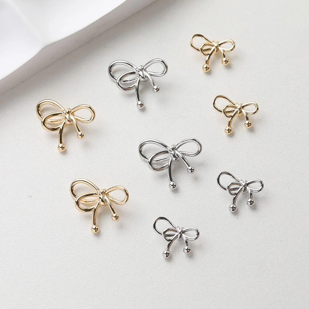 4PCS Dainty Bow shape beads Jewelry Making Bracelet Necklace Supplies Pendant DIY Brass 14k Gold Plated Accessories