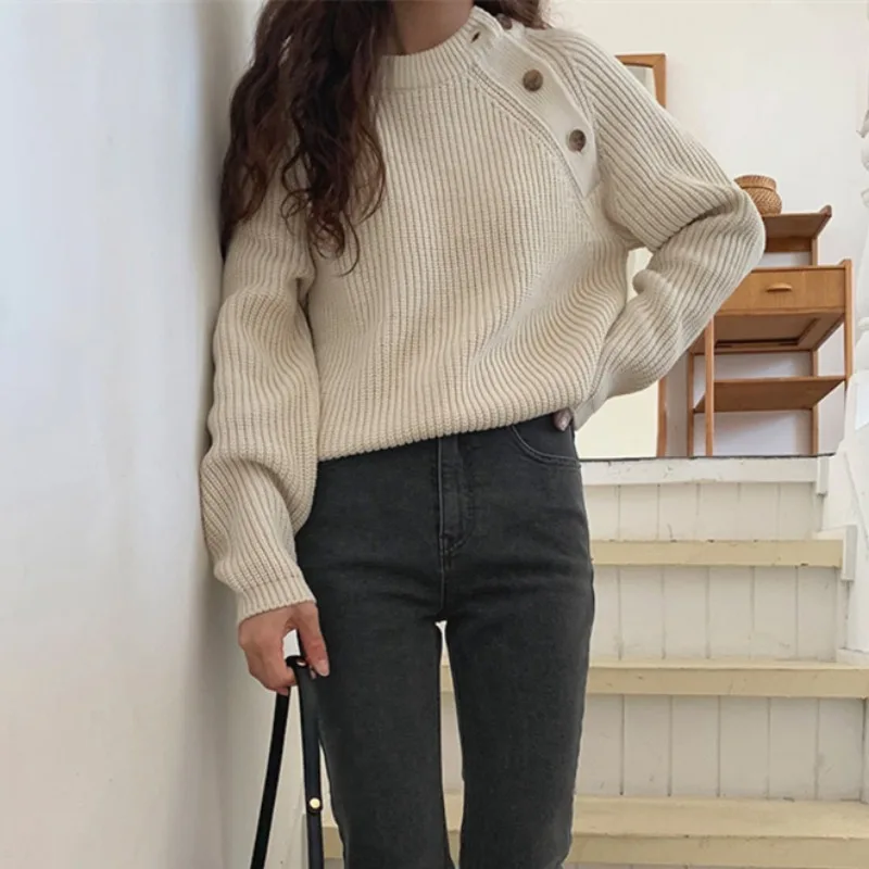 

Women's Loose Long Sve Sweater Soft Cozy Button up Comfortable Purple Color Early Autumn Versatile Casual Sle Top