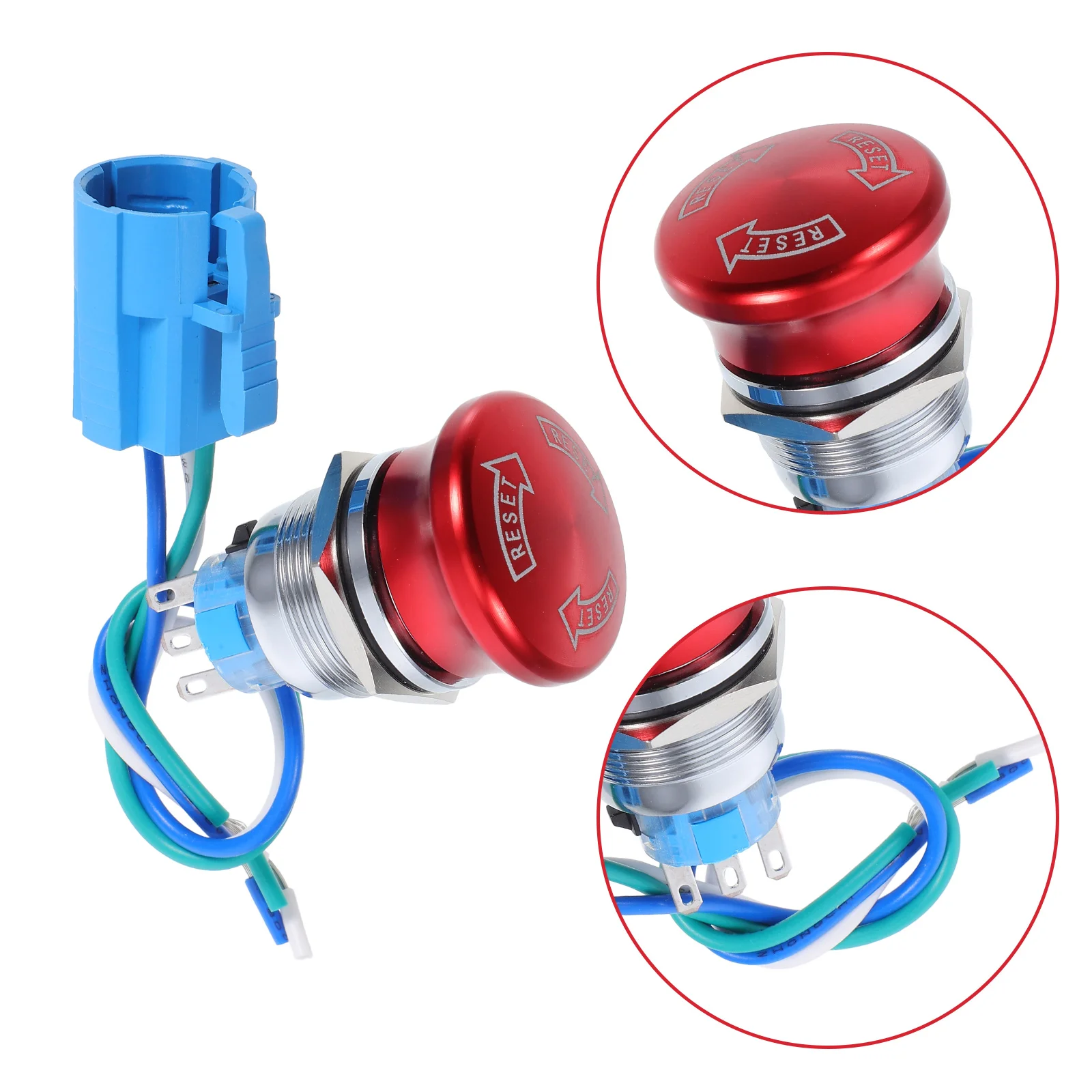 

1 set 22mm Stainless Steel Metal Lock Emergency Stop Button Switch Connector Plug 12 220V Safety Feature Easy Installation Micro