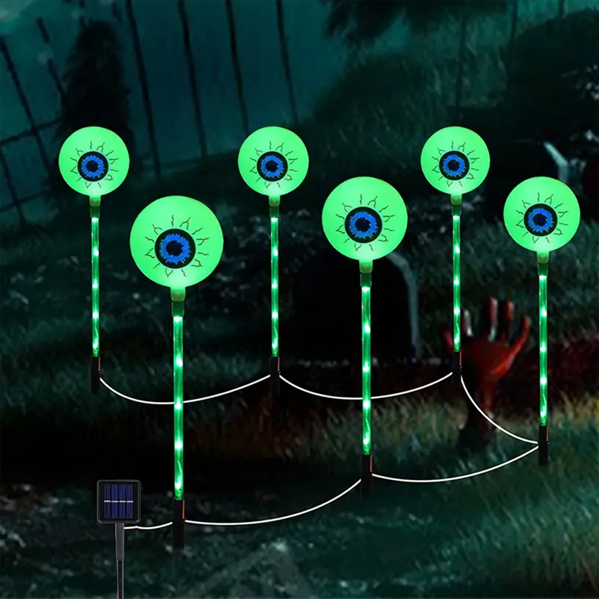 Solar Powered Big Eyeball Stake Lights, Horror Atmosfera, 8 Modos de Iluminação, Waterproof Pathway Lights, Garden Decor, 6 Pcs