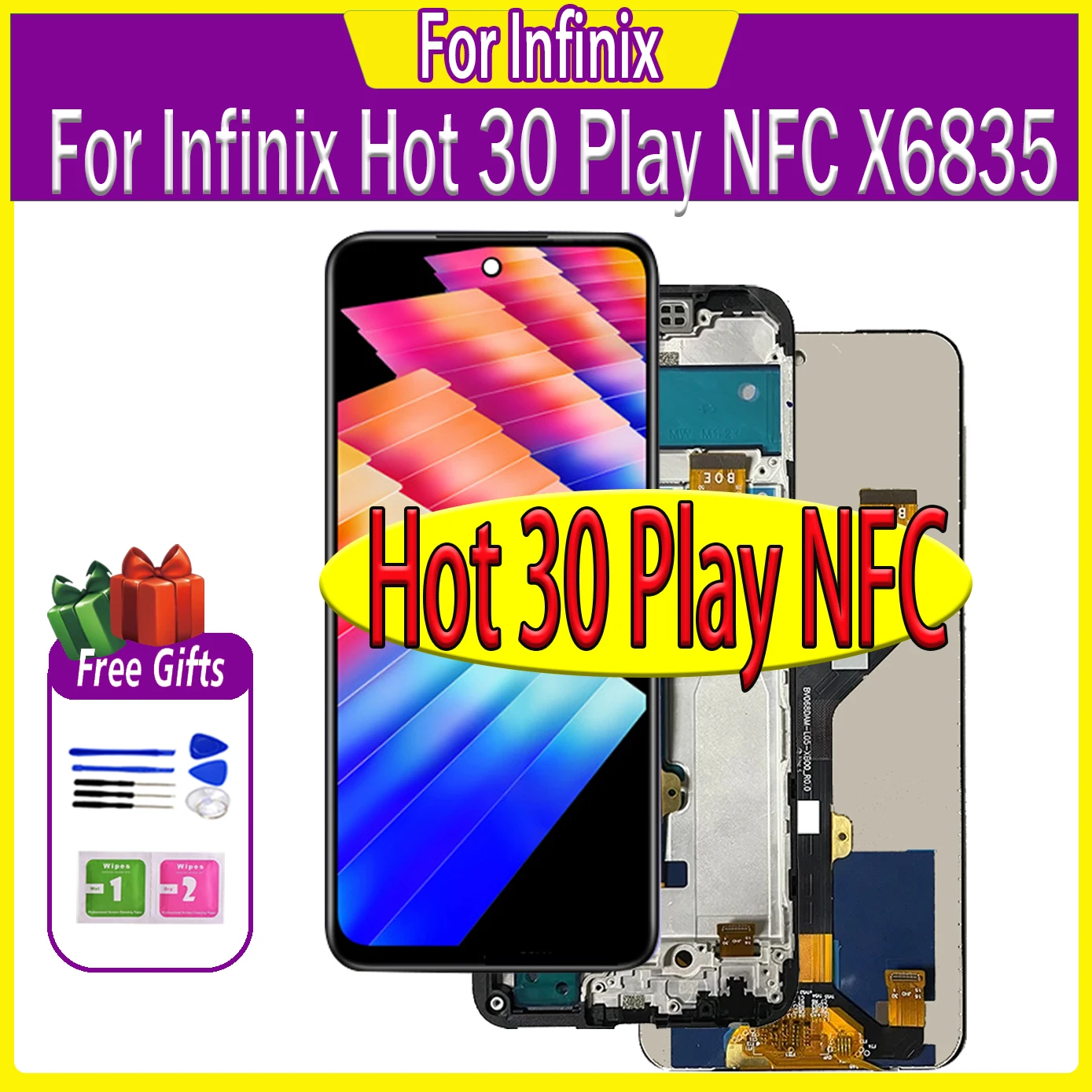 Screen For Infinix Hot 30 Play NFC LCD X6835 X6835B Display Touch Hot 30 Play Display Screen Digitizer Assembly