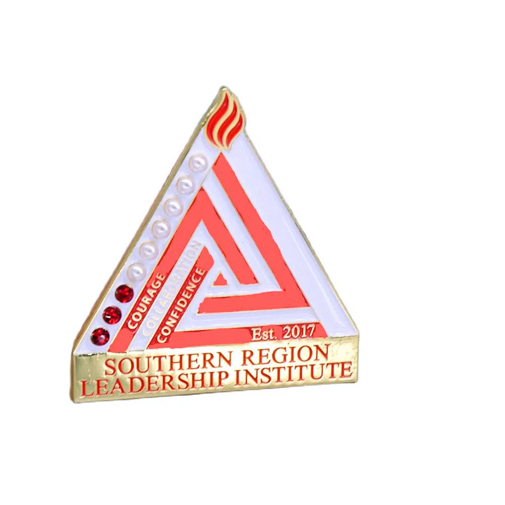 Custom Design Eco Friendly Quality Metal Triangle Southern Region Leadership Institute Courage Confidence EST 2017 Torch Pin