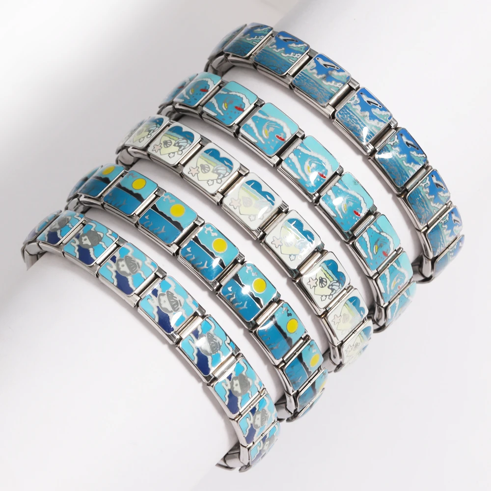 1PCS Fashion Dolphins Seagull Whale Starfish Ocean Series Charms Italian Links Fit 9mm Bracelet Stainless Steel Jewelry Making