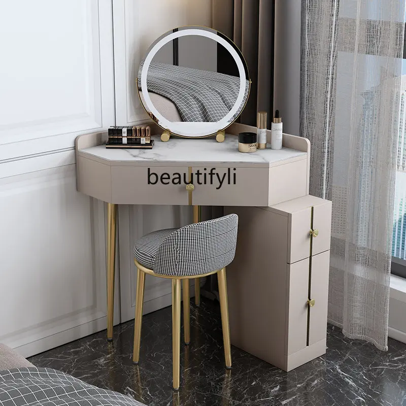 yj Light Luxury Corner Dresser Nordic Bedroom Storage Cabinet Integrated Simple Triangle Makeup Table