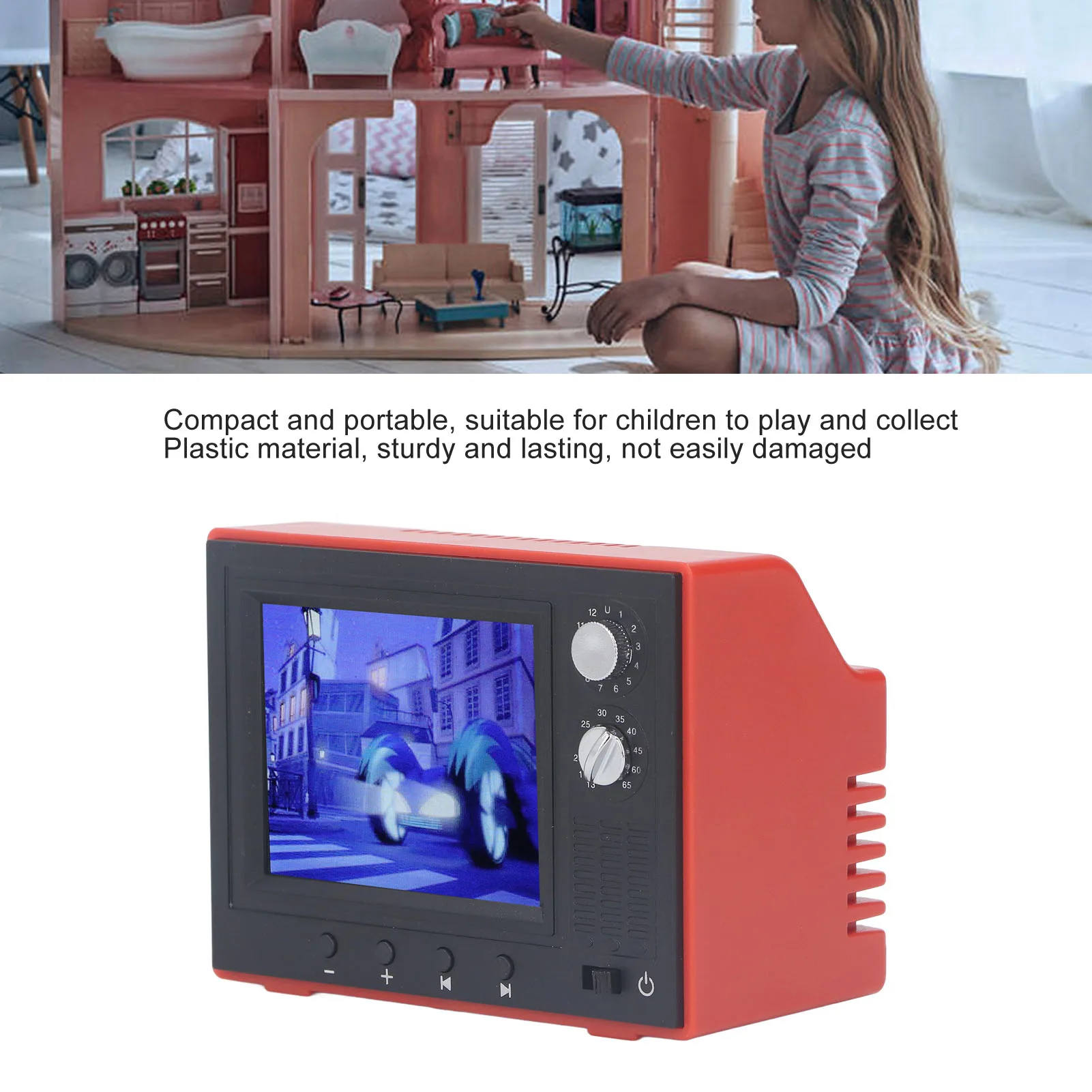 تلفزيون قديم، تلفزيون قديم قديم قابل للتشغيل، أثاث بيت الدمية المصغر عالي المحاكاة #3