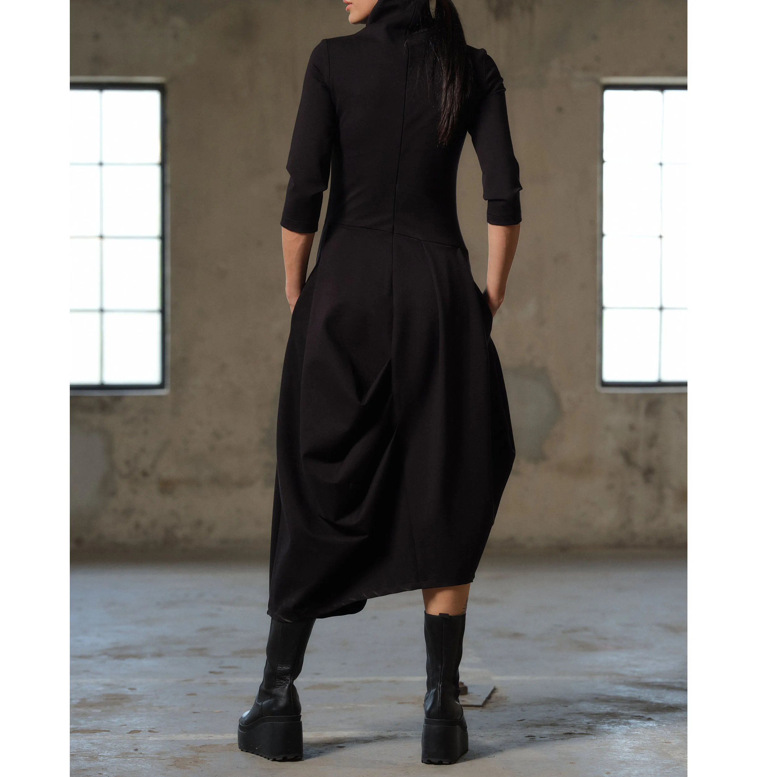 Black Streewear dress, Avant garde dress, Extravagant Long Dress, Slow fashion, Capsule wardrobe, Sustainable clothes