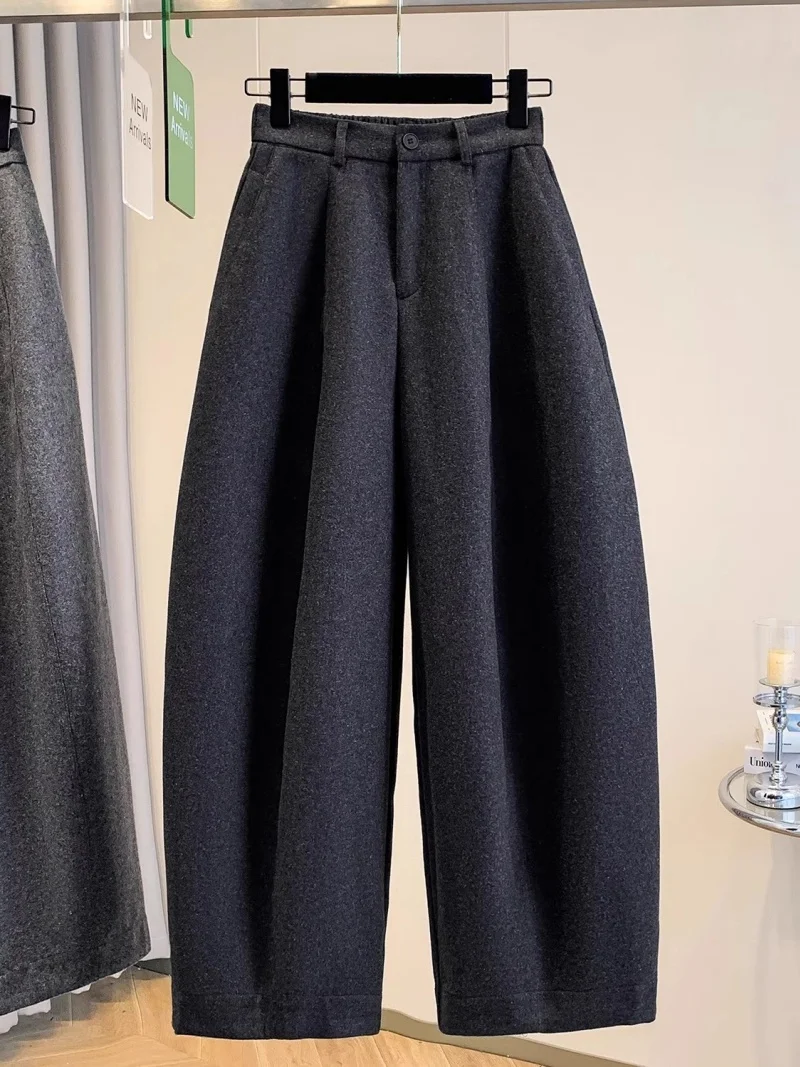 Woolen Pants For Woman Winter 2025 Autumn Spring Large Size New Item Gray Straight Leg Trousers w1302