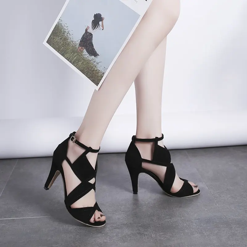 Sandales Parker ouvertes à bouche de poisson pour femmes, talons hauts confortables, blocage des documents, grande structure, sexy, mode féminine, nouveau, été, 2024