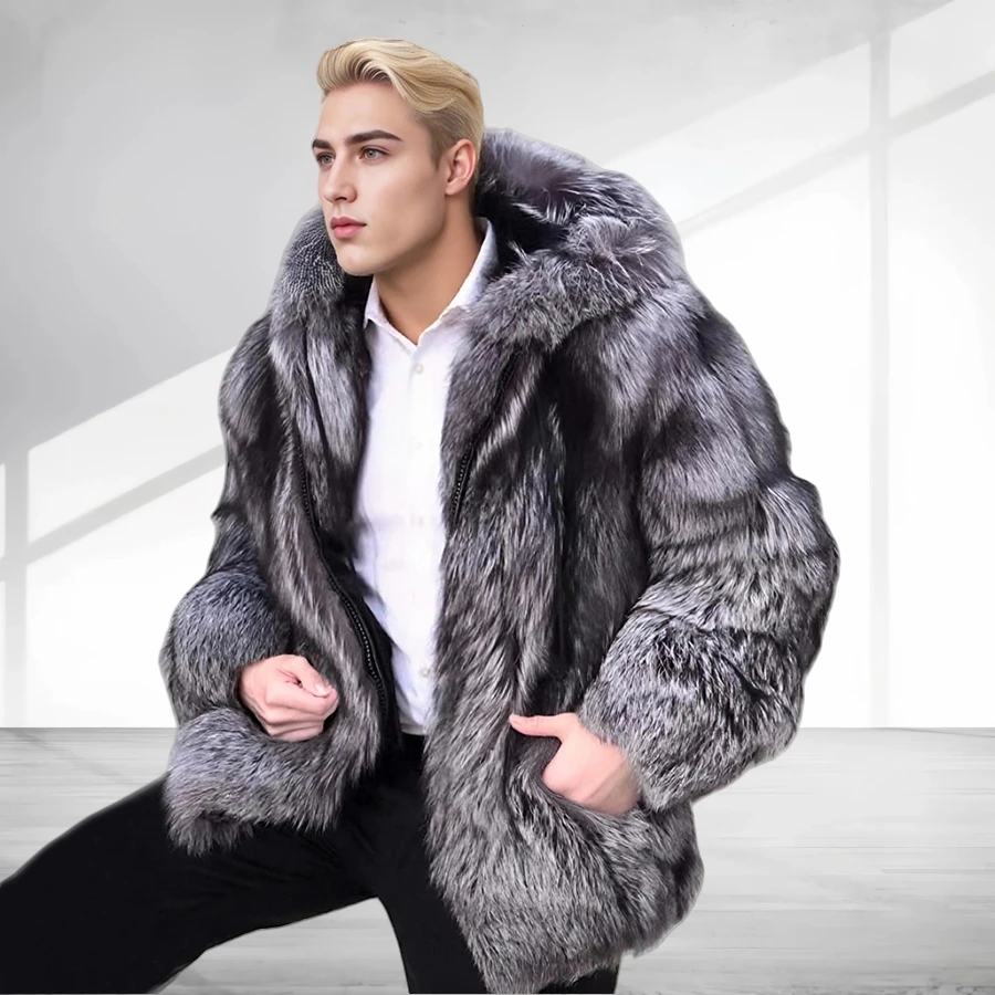 

Real Fur Coat Men Silver Fox Fur Coat Luxury Winter Jackets Full Skin Fashion Bomber Jackets Hot Selling High Quality