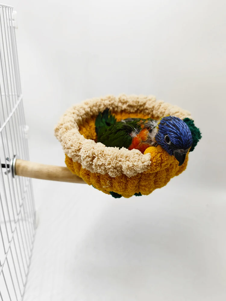 Bird Nest Plush Warm Bed With Standing Natural Branches Parrot Toy Pet Birds Flying Carpet Small Birds Bed Mat Bird Nest Cage