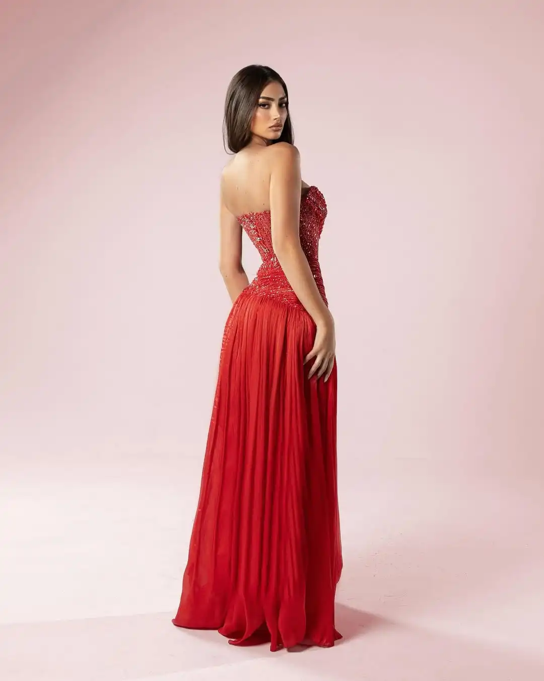 Gaun Malam Merah Tanpa Tali Berpayet dan Berhias Manik-Manik, Gaun Prom Model A-Line Berkilau, Gaun Pesta Prom Panjang Menyentuh Lantai, Dapat Dipesan Sesuai Ukuran