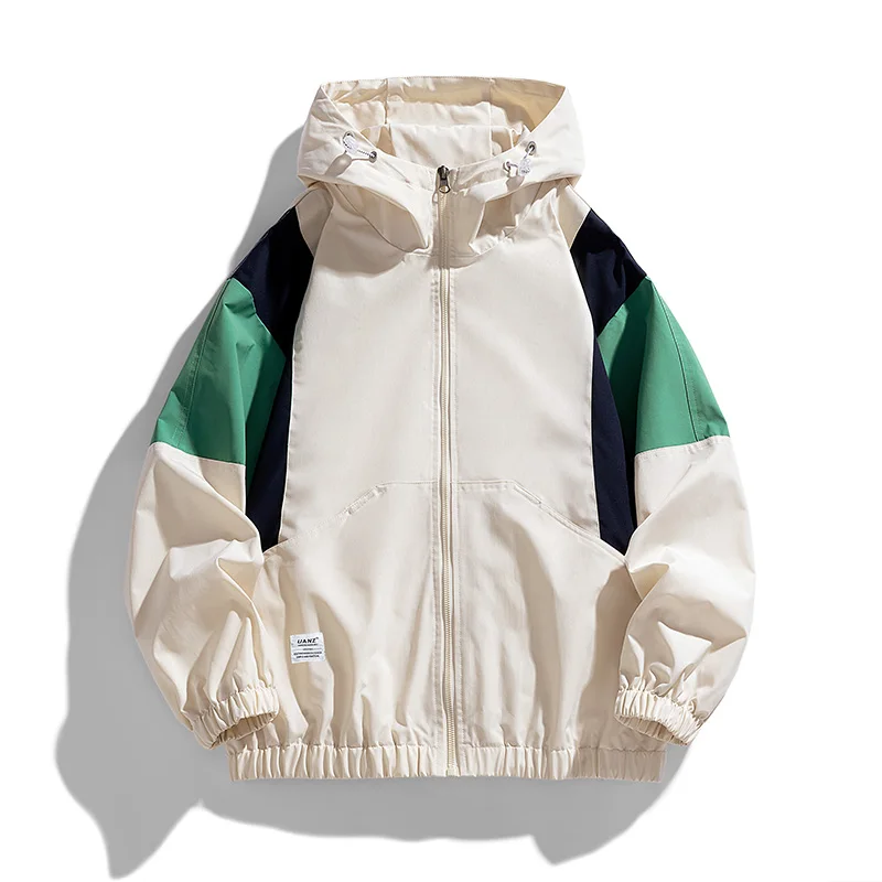 

Couple Trench Coat Tide Clashing Color Outdoor Windbreaker Men Women Hooded Punching Jacket Male Spring Autumn Windproof Jackets