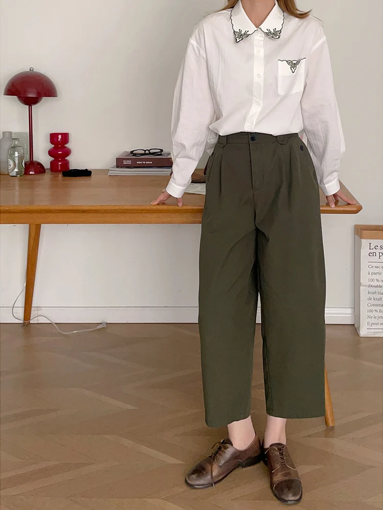 

Retro Embroidered Wave Design Unique Women's irt 2023 Autumn New High-End Feel Cotton Long Sve Loose Fit French Sle