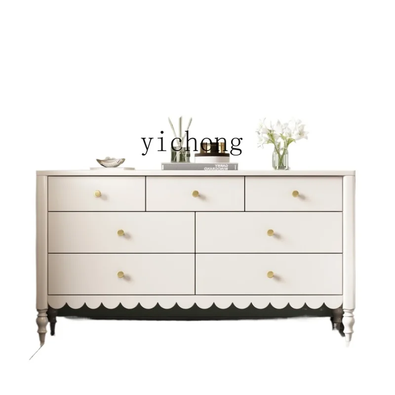 

ZF Chest of Drawers Light Luxury Solid Wood Seven Chest of Drawers Living Room White Storage Organizer