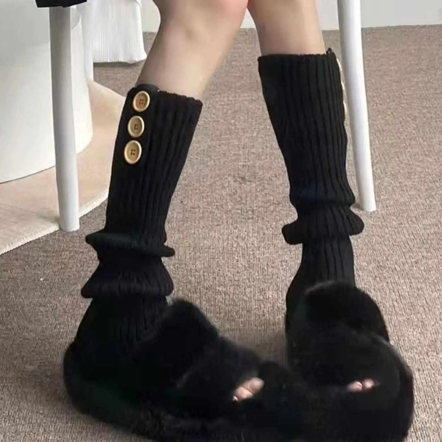 1 زوج الشتاء محبوك غطاء الساق يغطي الرجل الكروشيه كومة التمهيد جوارب بلون بسط الأحذية غطاء جوارب السيقان الجوارب #2