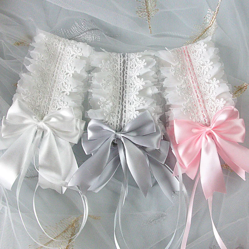 

Lolita Anime Maid Ruffled Headband Sweet Embroidery Lace Ribbon Bow Hairband with Hairpins Cosplay Headdress