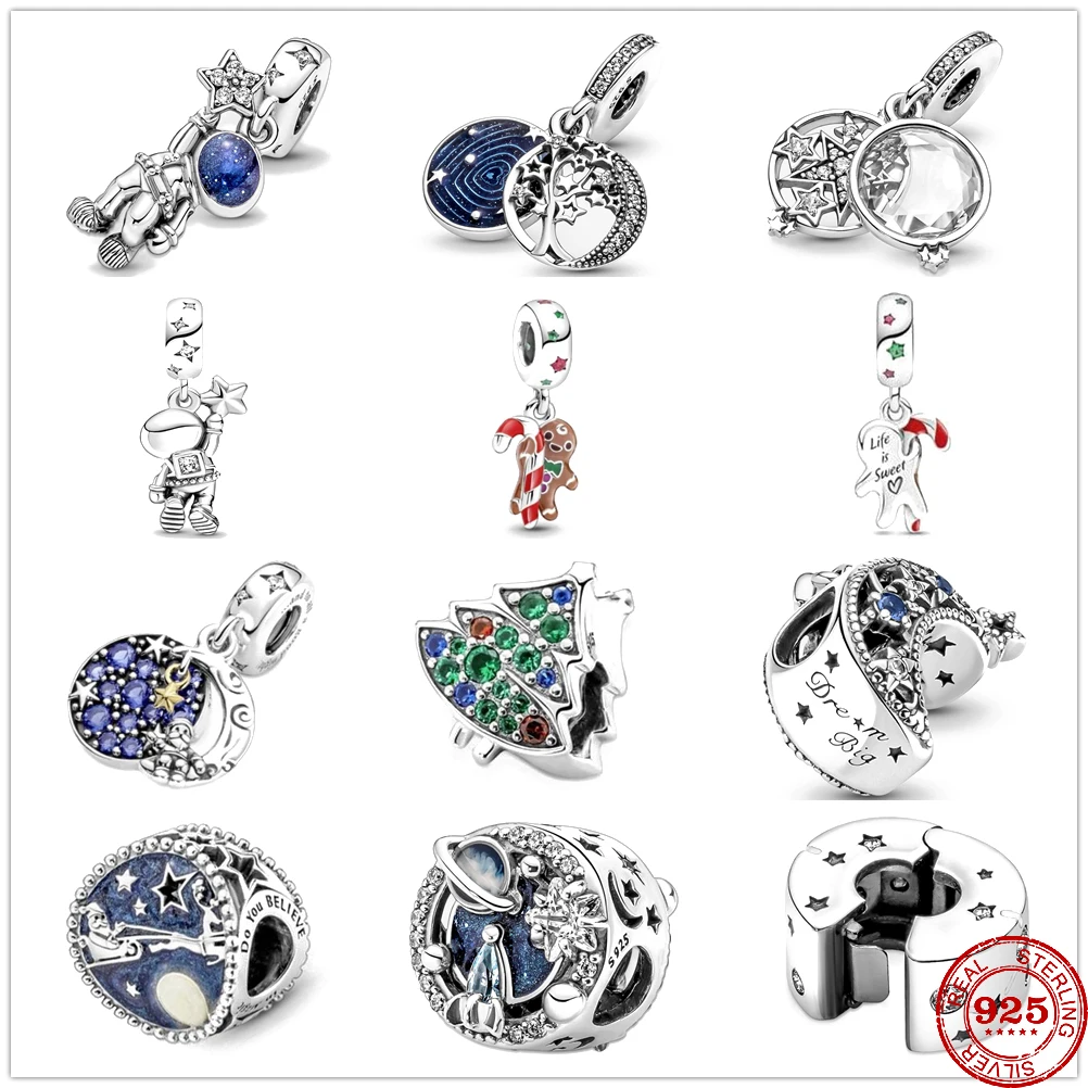 New 925 Sterling Silver Galaxy Series Astronaut Christmas Cookies Charm bead Fit Original Pandora Bracelet DIY Jewelry For Women