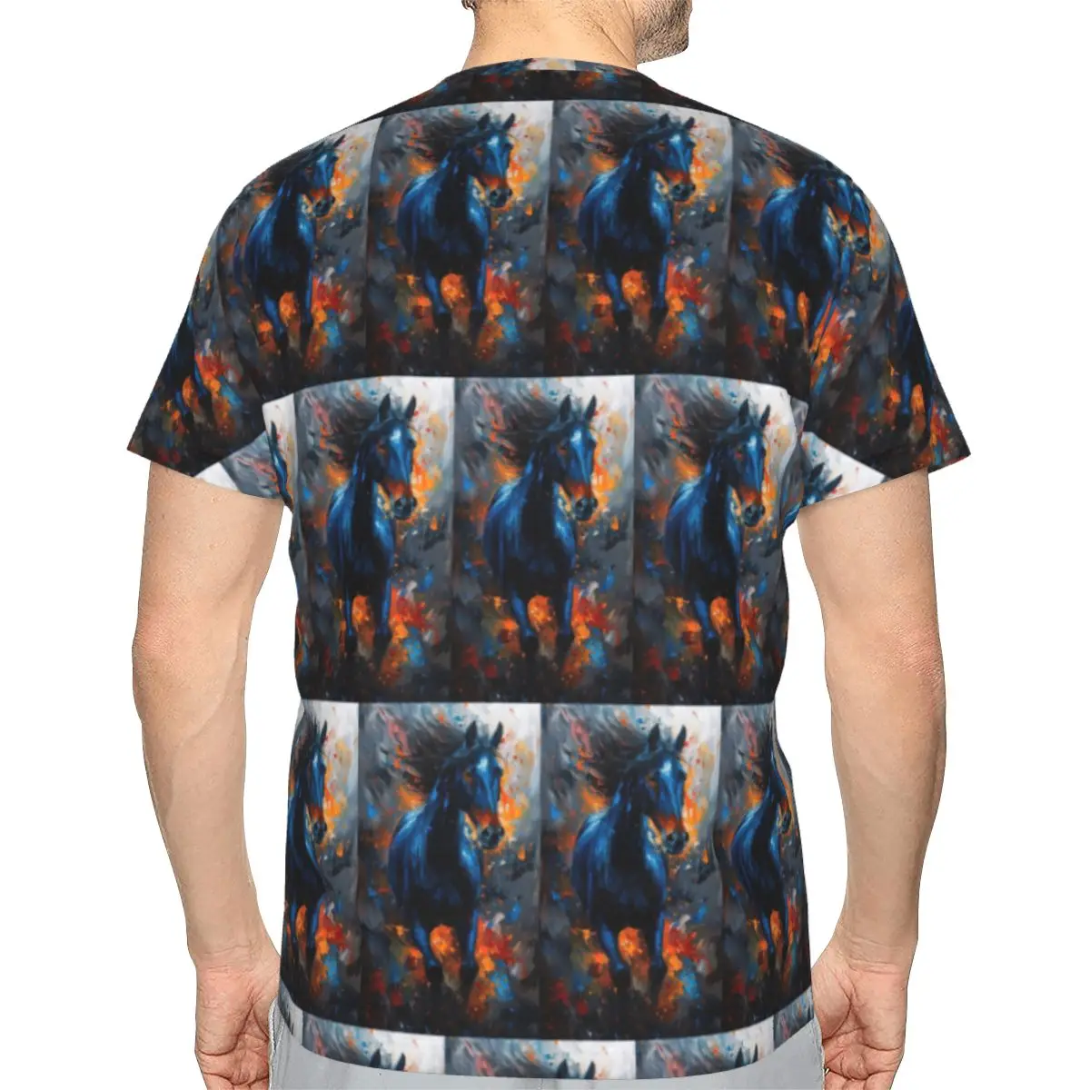 Wild Horse Oil Painting Colour 100% Cotton T-Shirt Men'sClassic T Shirts Men O-Neck Short Sleeve
