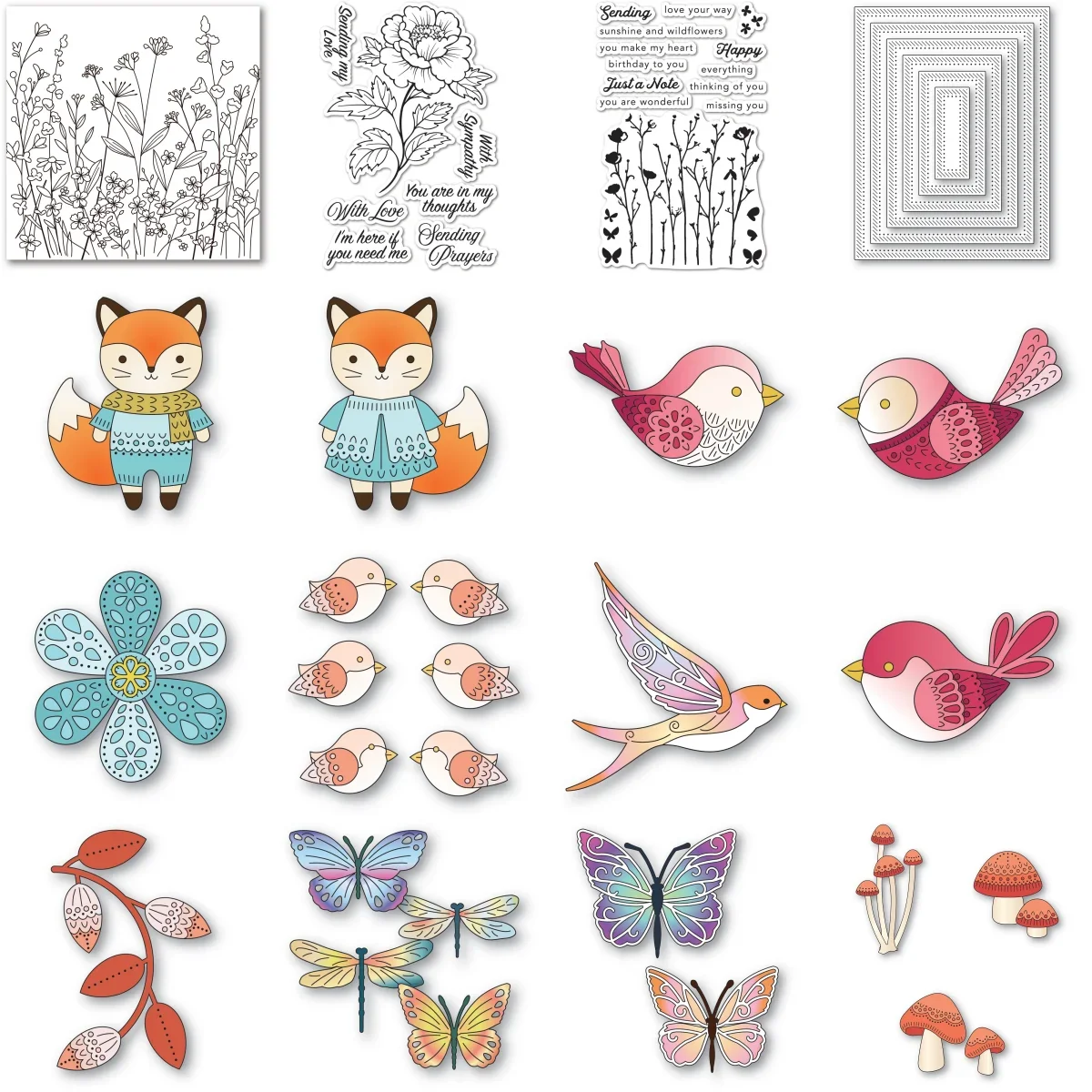 Animal Mushrooms Metal Cutting Dies Flowers Clear Stamps Stencil for DIY Card Scrapbook Embossed Template Craft Handmade
