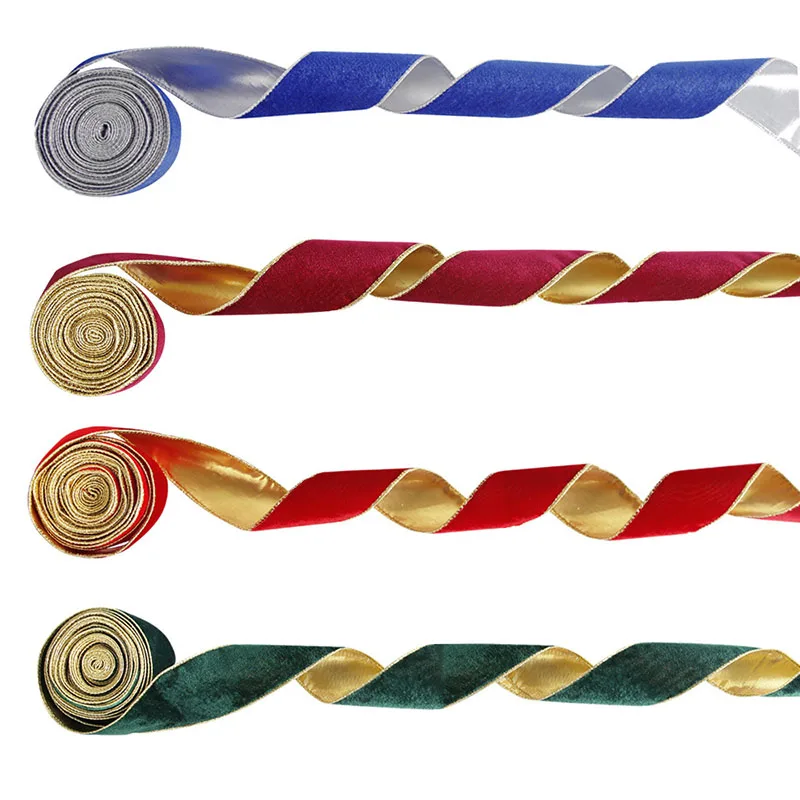 Christmas 6m/roll Solid Color Ribbon Christmas Tree Decorations Flocking Cloth DIY Ribbon Bow Gift Wrap New Year Wedding Decor