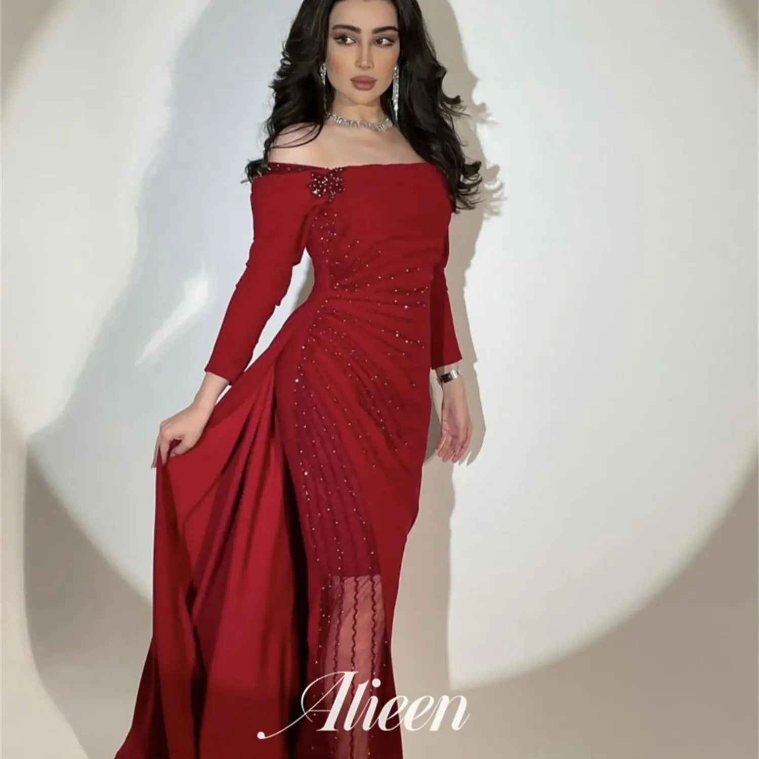 

Aileen Red Beaded Mermaid Women's Luxury Party Dress Woman Dresses Formal Evening 2023 Prom Weddings Special Events Quinceanera