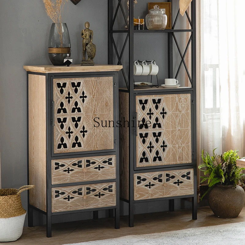 

American-style entrance cabinet solid wood hollow living room wall small apartment decoration kitchen wrought iron dining edge