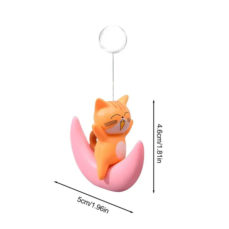 Funny Aquarium Decor Unique Floating Ball Cartoon Moon Cat Statue Figurines With 11.81in String Miniature Fish Tank Toy For Cake