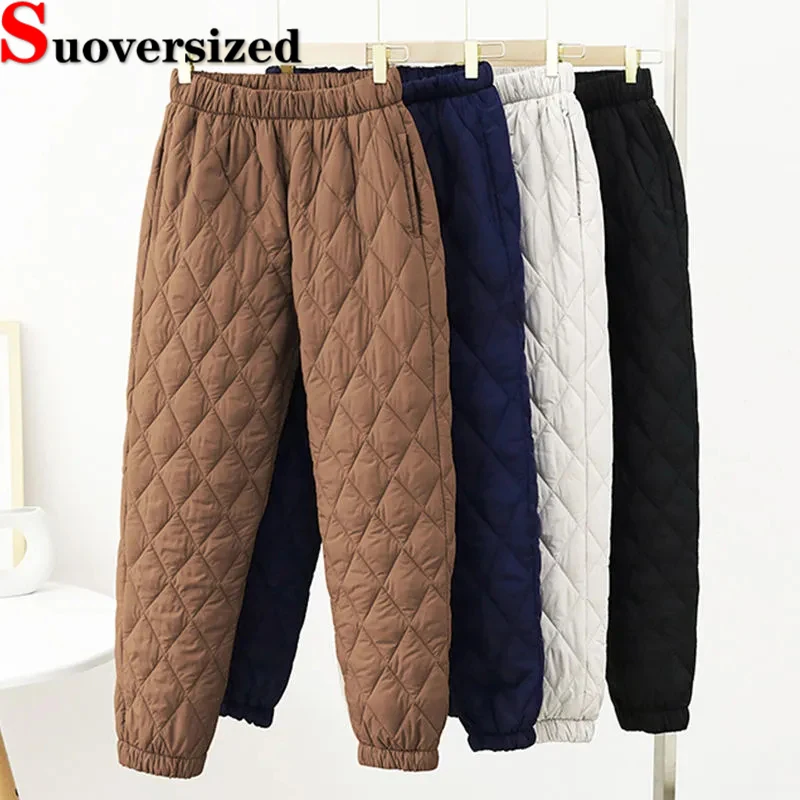 Oversized 4xl Cotton Padded Pants Winter Thicken Harem Pantalones Elastic High Waist Warm Spodnie Women Casual Baggy Sweatpants