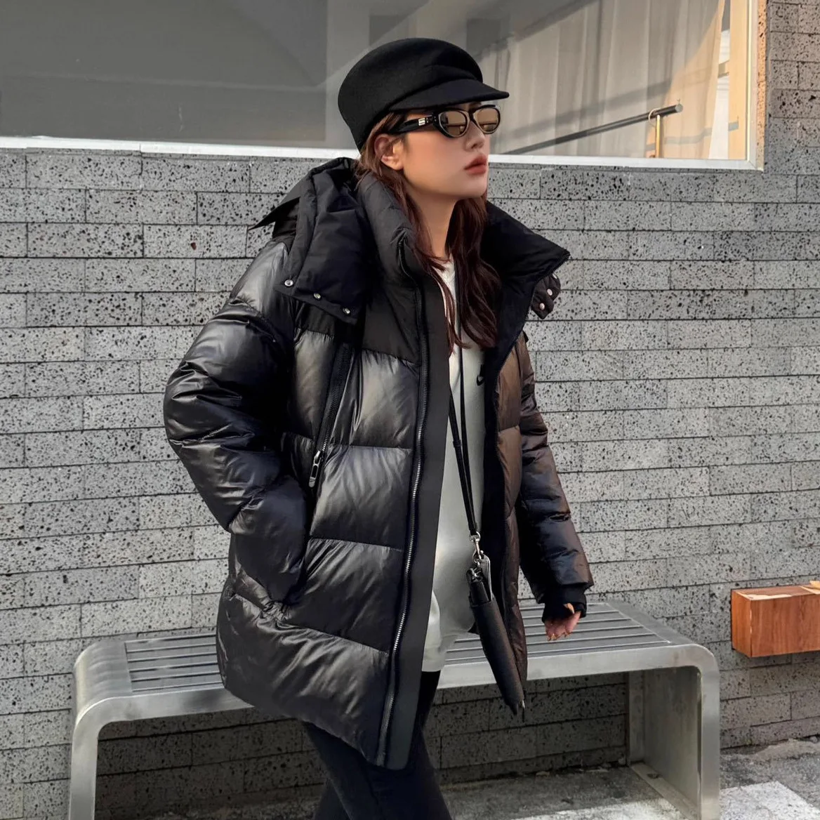 Winter Mit Kapuze Mittlere Länge Puff Unten Jacke Frauen Weiße Ente Unten Zipper Parker Wasserdichte Outwears Weibliche Verdicken Warme Jacken