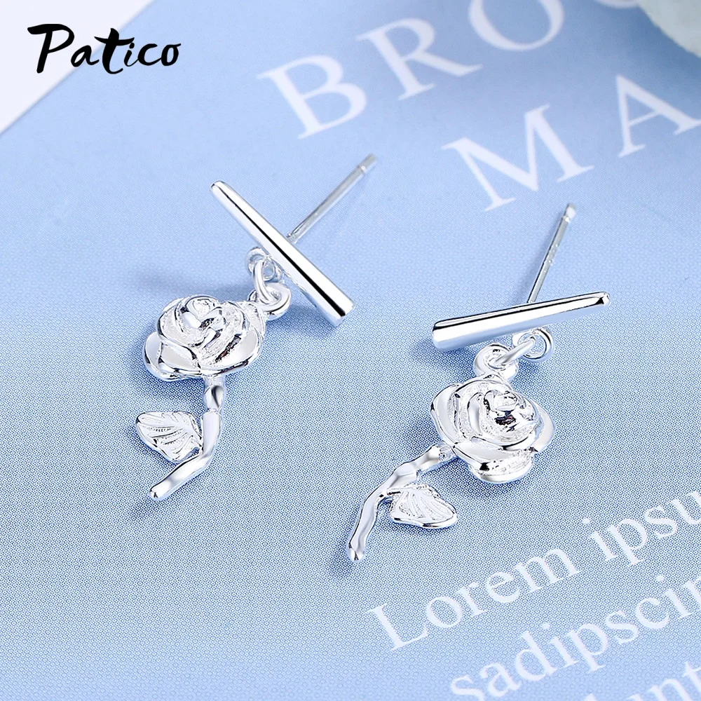 Genuine 925 Sterling Silver Cute Flower Wedding Stud Earrings For Women Girls Trend Fashion Jewelry Wholesale