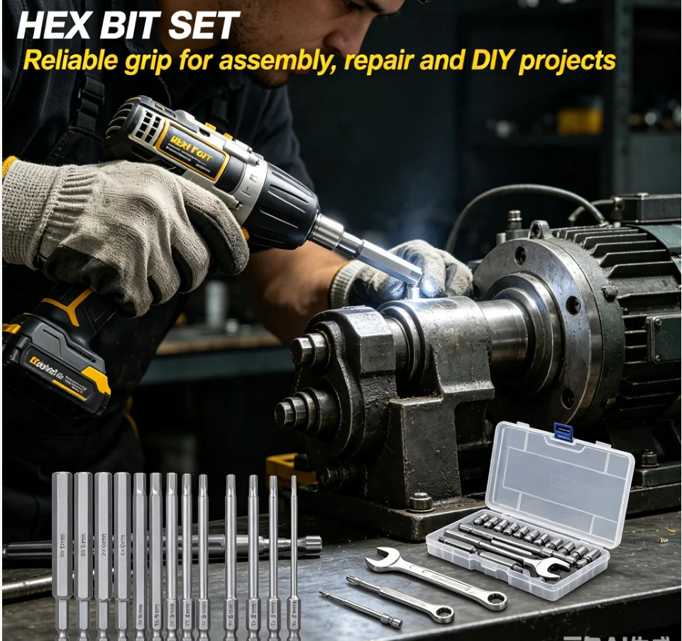 10Pcs 1/4 Hex Shank Magnetic Head Screw Driver 50mm Screwdriver Bits H1.5-H12 Nut Driver Set Power Drill Adapter Screw Driver