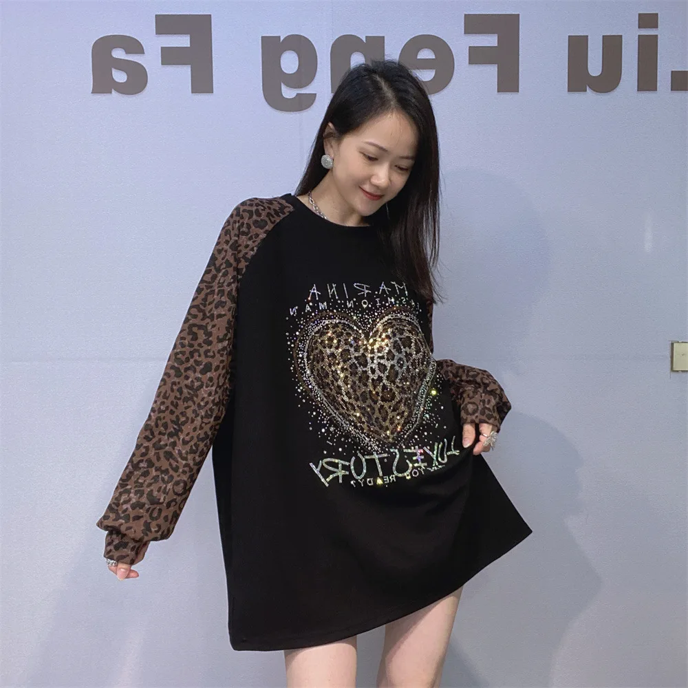 سترة نسائية بغطاء للرأس بأكمام طويلة على شكل الفهد من Colorblock ورقبة دائرية وبلوفرات كبيرة الحجم سترة خريفية غير رسمية عصرية #3