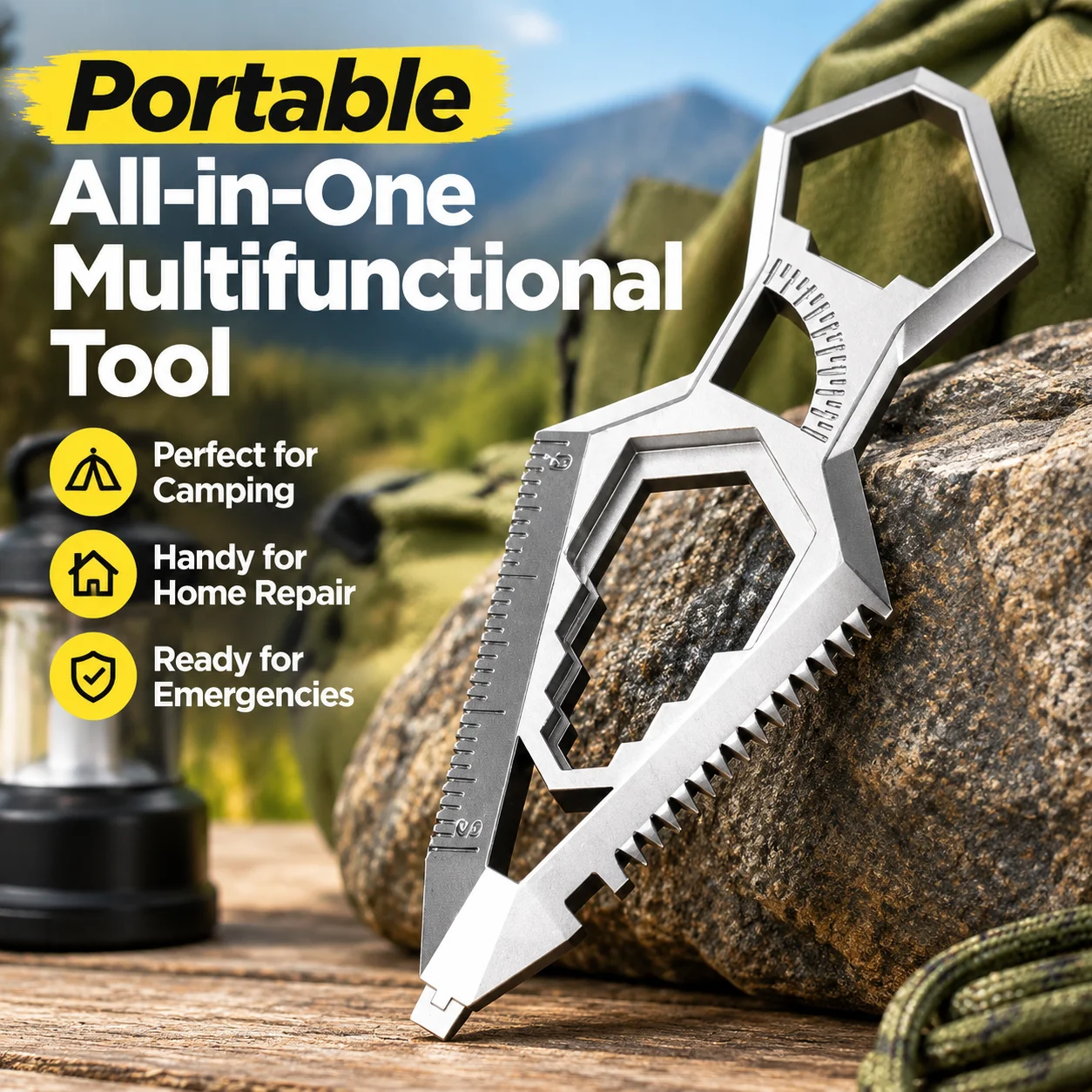 Portable All-in-One Multifunctional Tool for Camping, Home Repair, Daily Use and Emergencies